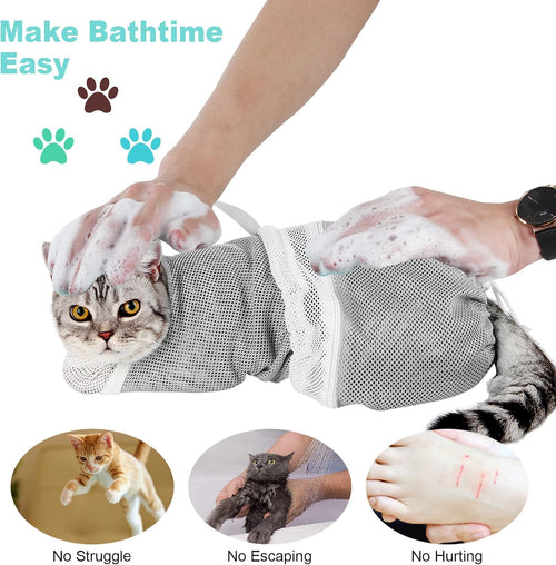 Up to 50% off！！Mesh Cat Bath Bag with Adjustable Drawstring