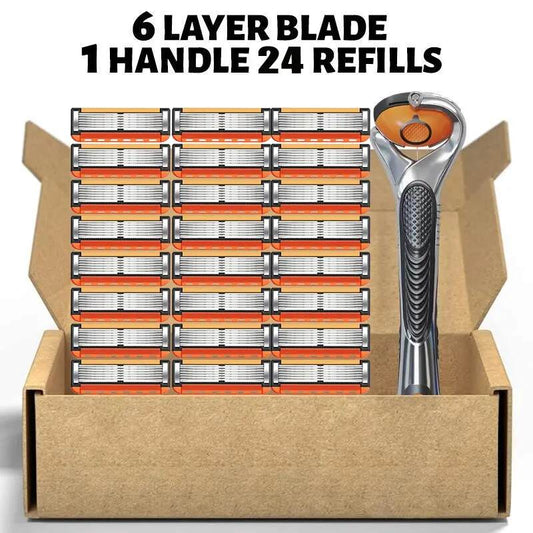 24 Pack Men's Razor Blades with Handle – Premium Shaving Replacement Set
