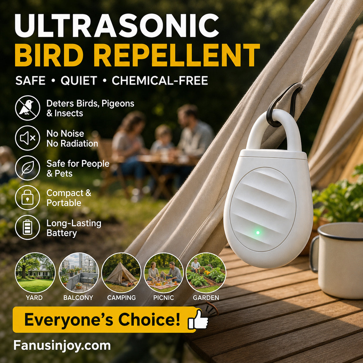 🐦No more trouble from birds, beasts and locusts！Portable Ultrasonic Bird Repellent Keychain