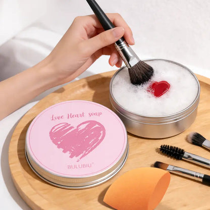 Makeup Brush Cleaner - Heart-Shaped Deep Cleaning Soap With Silicone Scrubber For Fresh Brushes