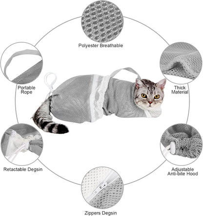 Up to 50% off！！Mesh Cat Bath Bag with Adjustable Drawstring