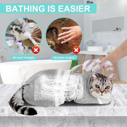 Up to 50% off！！Mesh Cat Bath Bag with Adjustable Drawstring
