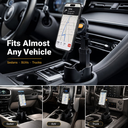 Car Cup Holder Phone Mount – 360° Adjustable, Strong N52 Magnet, One-Hand Operation