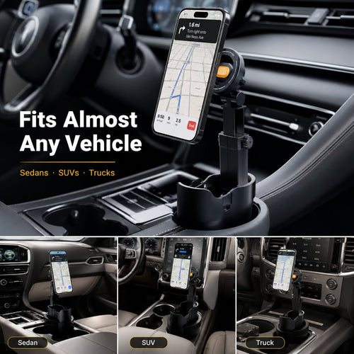 Car Cup Holder Phone Mount – 360° Adjustable, Strong N52 Magnet, One-Hand Operation