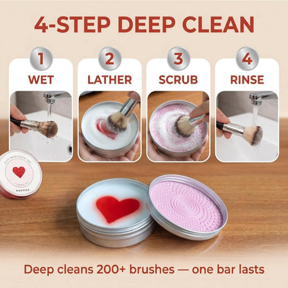 Makeup Brush Cleaner - Heart-Shaped Deep Cleaning Soap With Silicone Scrubber For Fresh Brushes