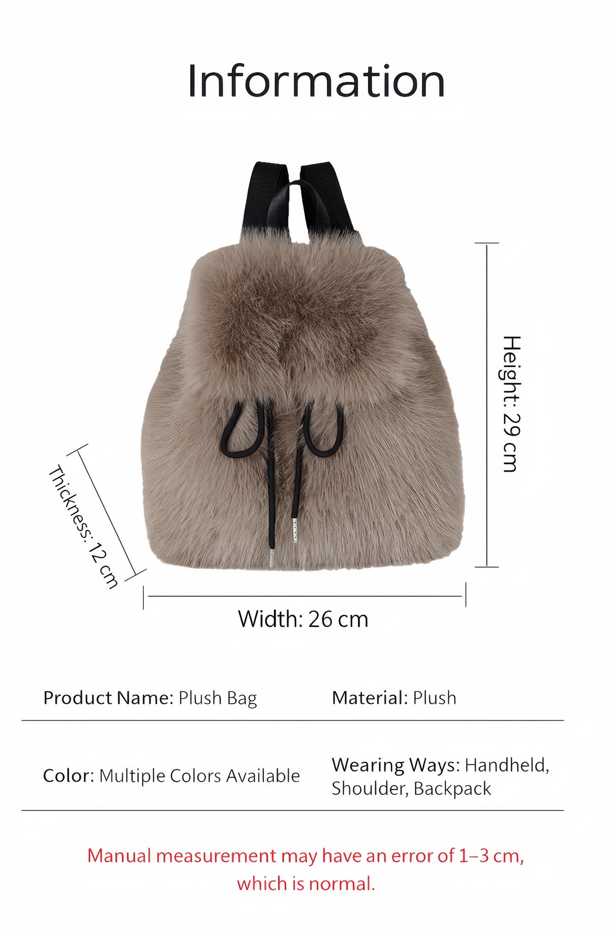 2026 Women’s Faux Fox Fur Backpack – Soft Plush Drawstring Flap Backpack with Magnetic Closure, Large Capacity Casual Daypack for College & Travel