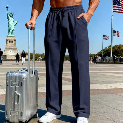👖 50% OFF NOW! 🌿 Men's Straight Leg Pants – Elastic Waist, Drawstring & Knit – Casual Comfort & Breathable ✨
