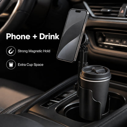 Car Cup Holder Phone Mount – 360° Adjustable, Strong N52 Magnet, One-Hand Operation