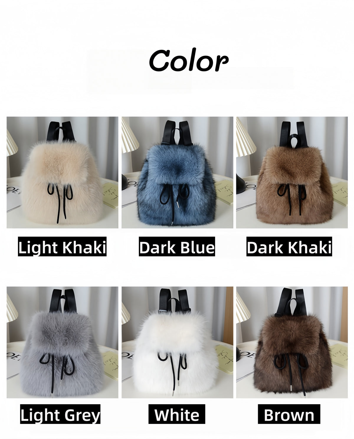 2026 Women’s Faux Fox Fur Backpack – Soft Plush Drawstring Flap Backpack with Magnetic Closure, Large Capacity Casual Daypack for College & Travel