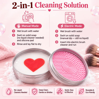 Makeup Brush Cleaner - Heart-Shaped Deep Cleaning Soap With Silicone Scrubber For Fresh Brushes
