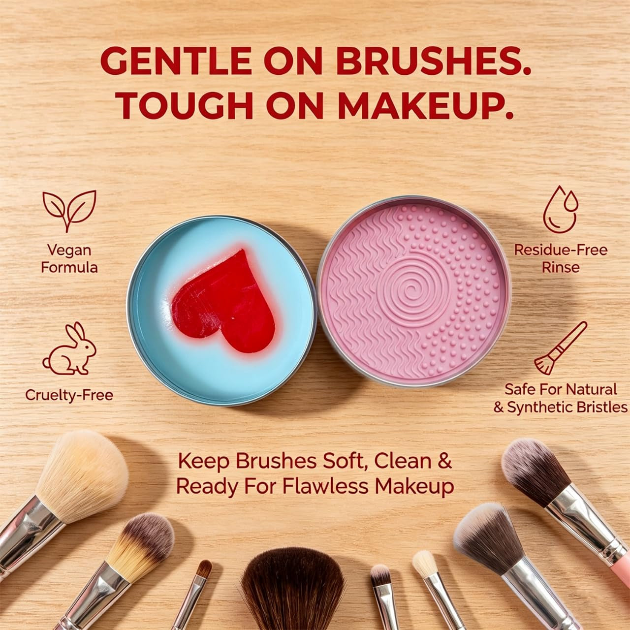 Makeup Brush Cleaner - Heart-Shaped Deep Cleaning Soap With Silicone Scrubber For Fresh Brushes