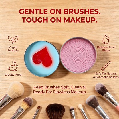 Makeup Brush Cleaner - Heart-Shaped Deep Cleaning Soap With Silicone Scrubber For Fresh Brushes