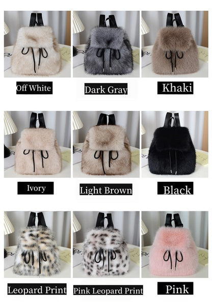 2026 Women’s Faux Fox Fur Backpack – Soft Plush Drawstring Flap Backpack with Magnetic Closure, Large Capacity Casual Daypack for College & Travel