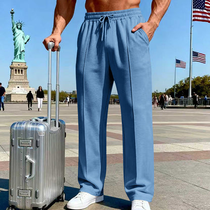 👖 50% OFF NOW! 🌿 Men's Straight Leg Pants – Elastic Waist, Drawstring & Knit – Casual Comfort & Breathable ✨