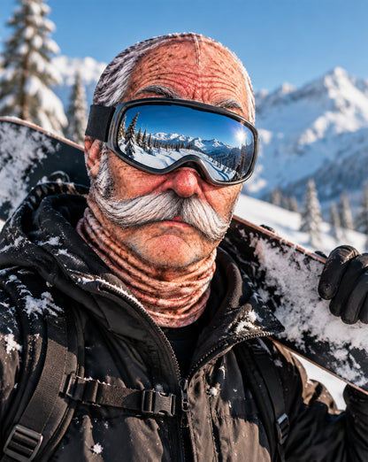 3D Realistic Old Man Face Ski Mask with Neck Warmer – Funny Full Coverage Balaclava for Skiing, Snowboarding and Cold Weather