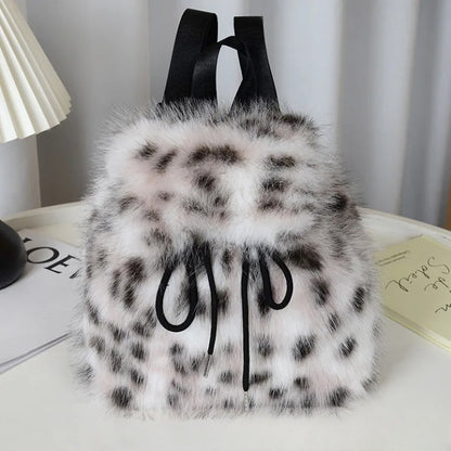 2026 Women’s Faux Fox Fur Backpack – Soft Plush Drawstring Flap Backpack with Magnetic Closure, Large Capacity Casual Daypack for College & Travel