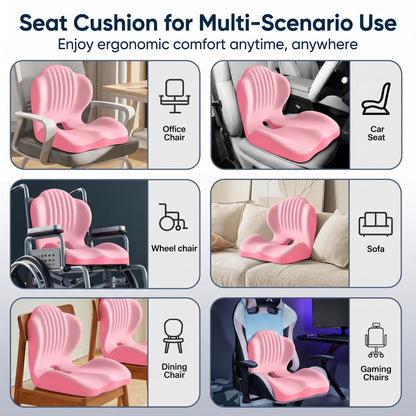 Ergonomic Lumbar & Seat Support Cushion Suitable for office chairs, car seats, and home use – relieves back and hip pain.