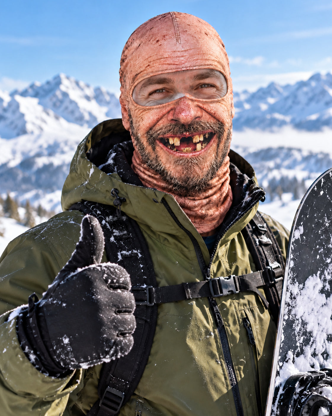 3D Realistic Old Man Face Ski Mask with Neck Warmer – Funny Full Coverage Balaclava for Skiing, Snowboarding and Cold Weather