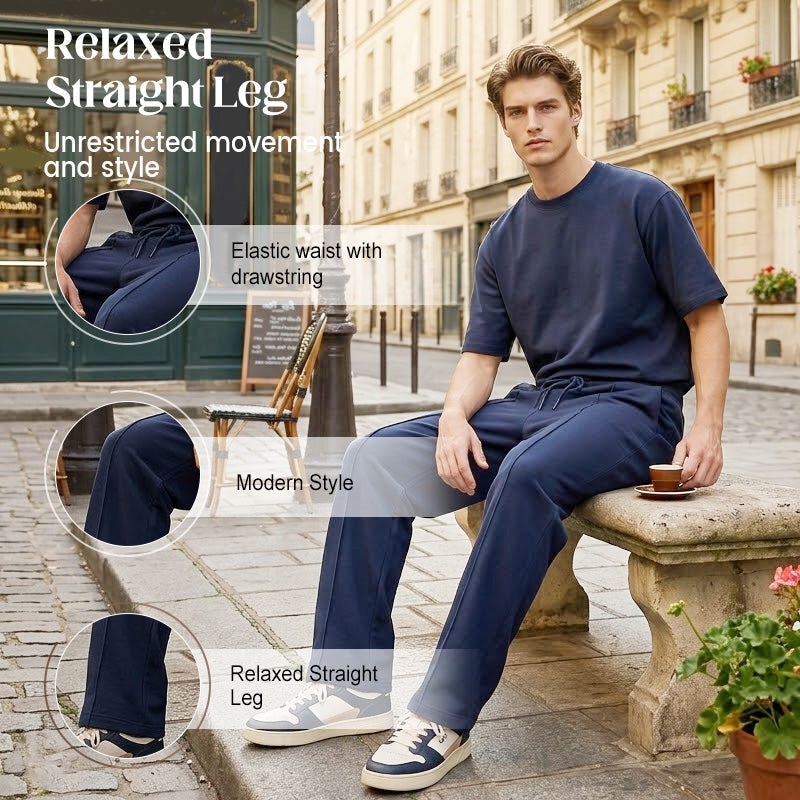 👖 50% OFF NOW! 🌿 Men's Straight Leg Pants – Elastic Waist, Drawstring & Knit – Casual Comfort & Breathable ✨