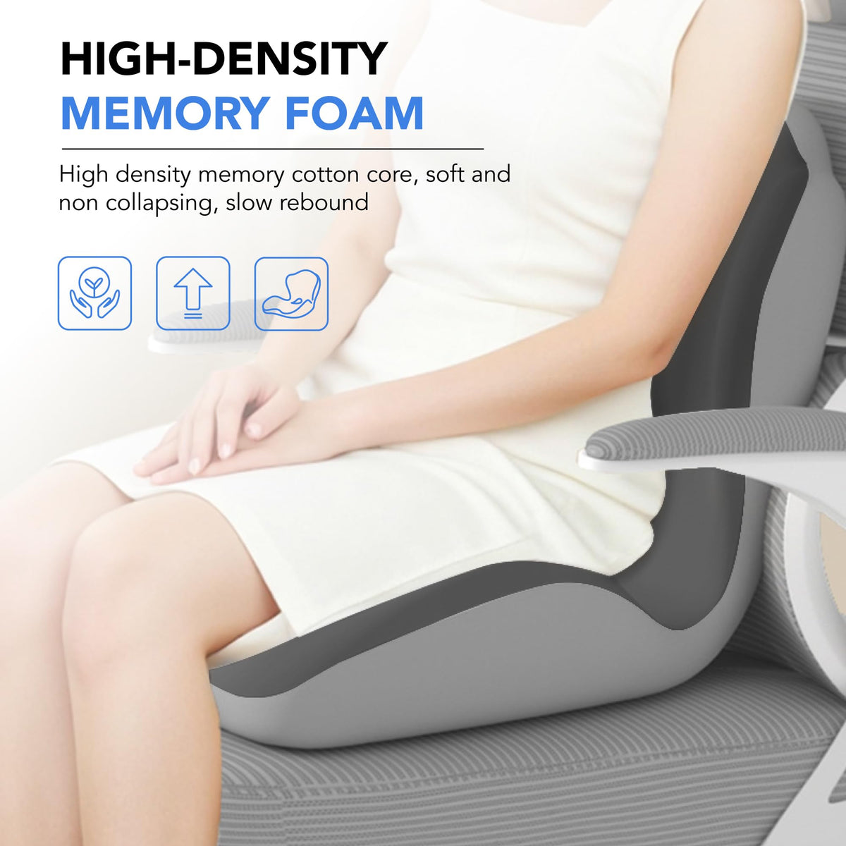 Ergonomic Lumbar & Seat Support Cushion Suitable for office chairs, car seats, and home use – relieves back and hip pain.