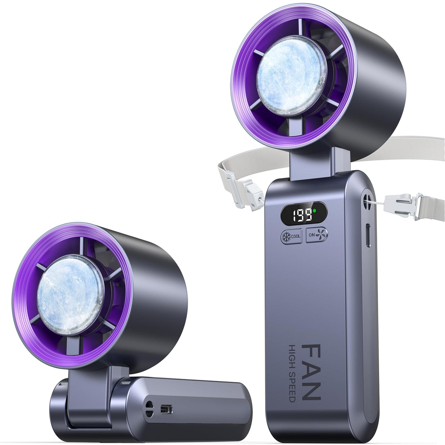 Handheld Portable Turbo Fan with Ice Cooler, Speed (1-199) 5500mAh Rechargeable Personal Fan