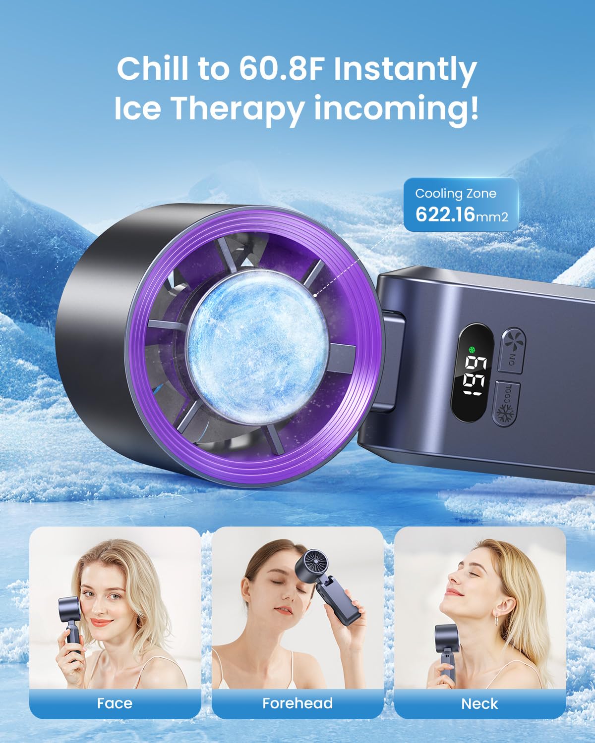 Handheld Portable Turbo Fan with Ice Cooler, Speed (1-199) 5500mAh Rechargeable Personal Fan