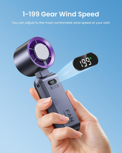 Handheld Portable Turbo Fan with Ice Cooler, Speed (1-199) 5500mAh Rechargeable Personal Fan