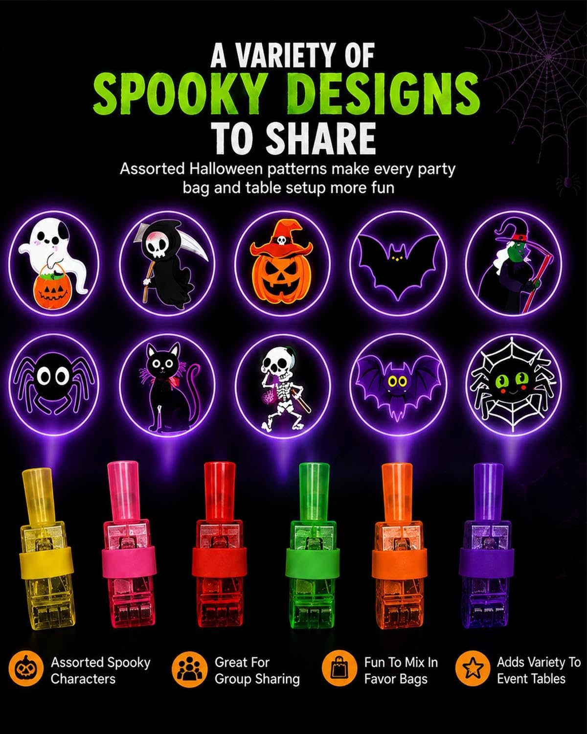 Halloween Finger Projector Lights 36 Pack – LED Mini Pattern Projector Rings, Spooky Party Favors for Kids, Trick or Treat Goodie Bag Fillers & Classroom Rewards