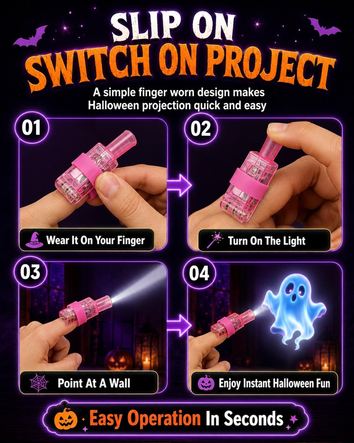 Halloween Finger Projector Lights 36 Pack – LED Mini Pattern Projector Rings, Spooky Party Favors for Kids, Trick or Treat Goodie Bag Fillers & Classroom Rewards
