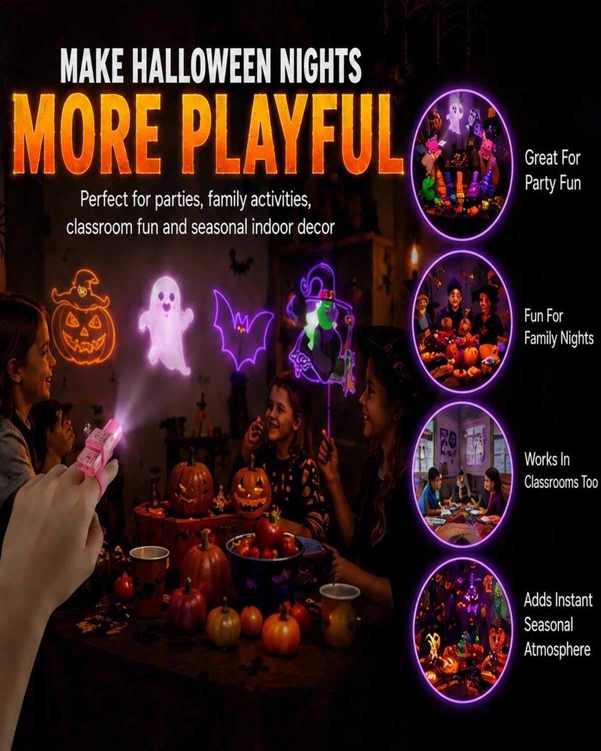 Halloween Finger Projector Lights 36 Pack – LED Mini Pattern Projector Rings, Spooky Party Favors for Kids, Trick or Treat Goodie Bag Fillers & Classroom Rewards