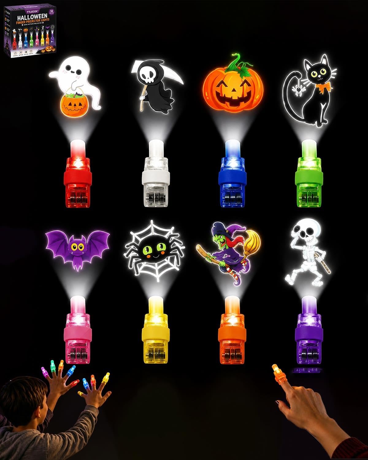 Halloween Finger Projector Lights 36 Pack – LED Mini Pattern Projector Rings, Spooky Party Favors for Kids, Trick or Treat Goodie Bag Fillers & Classroom Rewards
