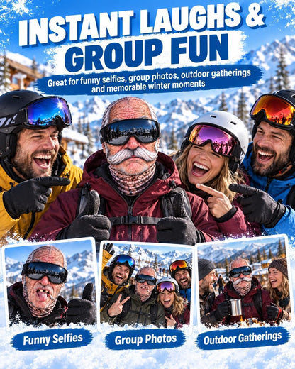 3D Realistic Old Man Face Ski Mask with Neck Warmer – Funny Full Coverage Balaclava for Skiing, Snowboarding and Cold Weather