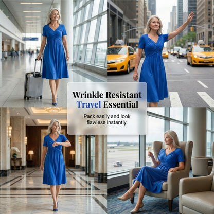 👗💙 55% OFF TODAY! ✨ Women’s V-Neck Short Sleeve Long Dress 🌸 Elegant Flowing Fit, Comfortable Fabric & Effortless Everyday Style