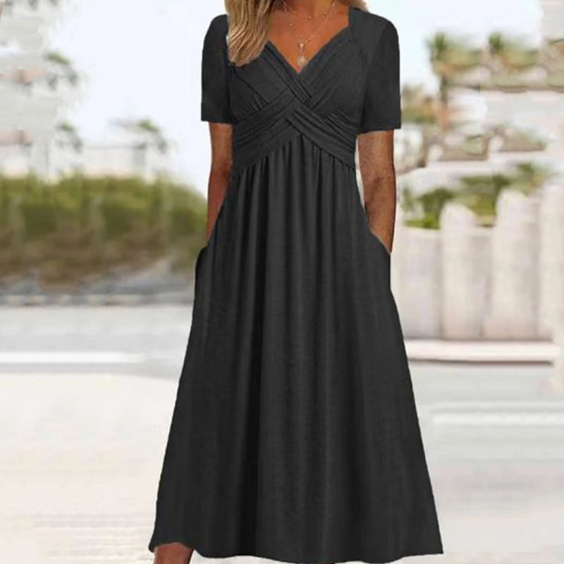 👗💙 55% OFF TODAY! ✨ Women’s V-Neck Short Sleeve Long Dress 🌸 Elegant Flowing Fit, Comfortable Fabric & Effortless Everyday Style