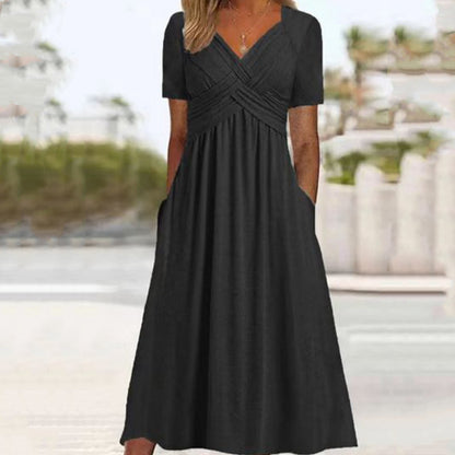 👗💙 55% OFF TODAY! ✨ Women’s V-Neck Short Sleeve Long Dress 🌸 Elegant Flowing Fit, Comfortable Fabric & Effortless Everyday Style