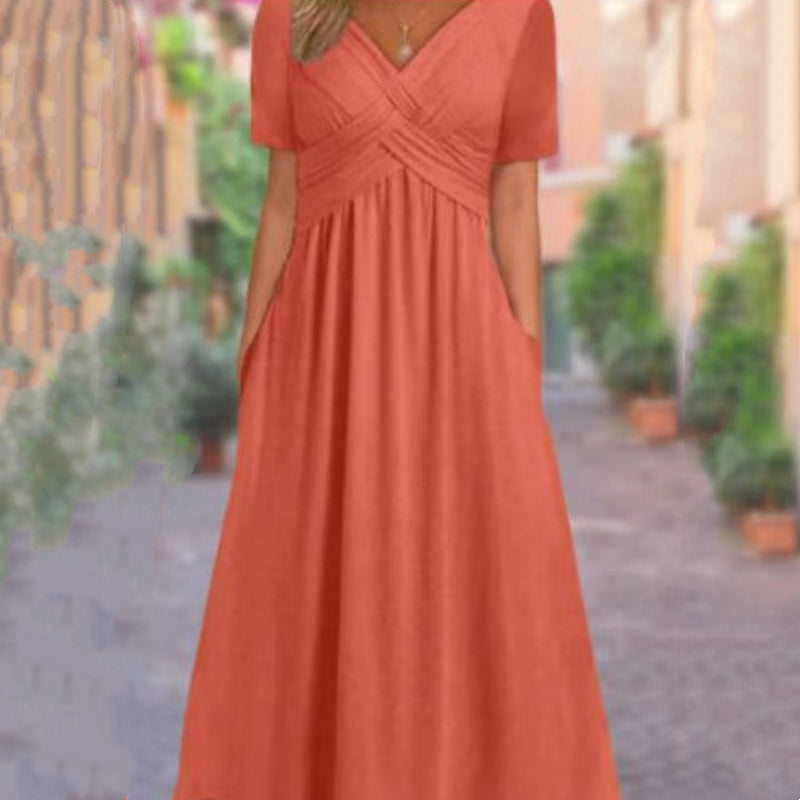 👗💙 55% OFF TODAY! ✨ Women’s V-Neck Short Sleeve Long Dress 🌸 Elegant Flowing Fit, Comfortable Fabric & Effortless Everyday Style