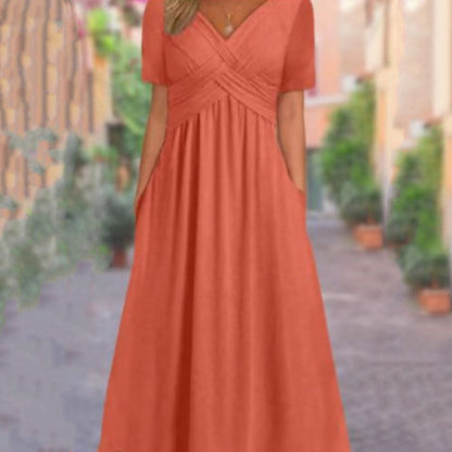 👗💙 55% OFF TODAY! ✨ Women’s V-Neck Short Sleeve Long Dress 🌸 Elegant Flowing Fit, Comfortable Fabric & Effortless Everyday Style