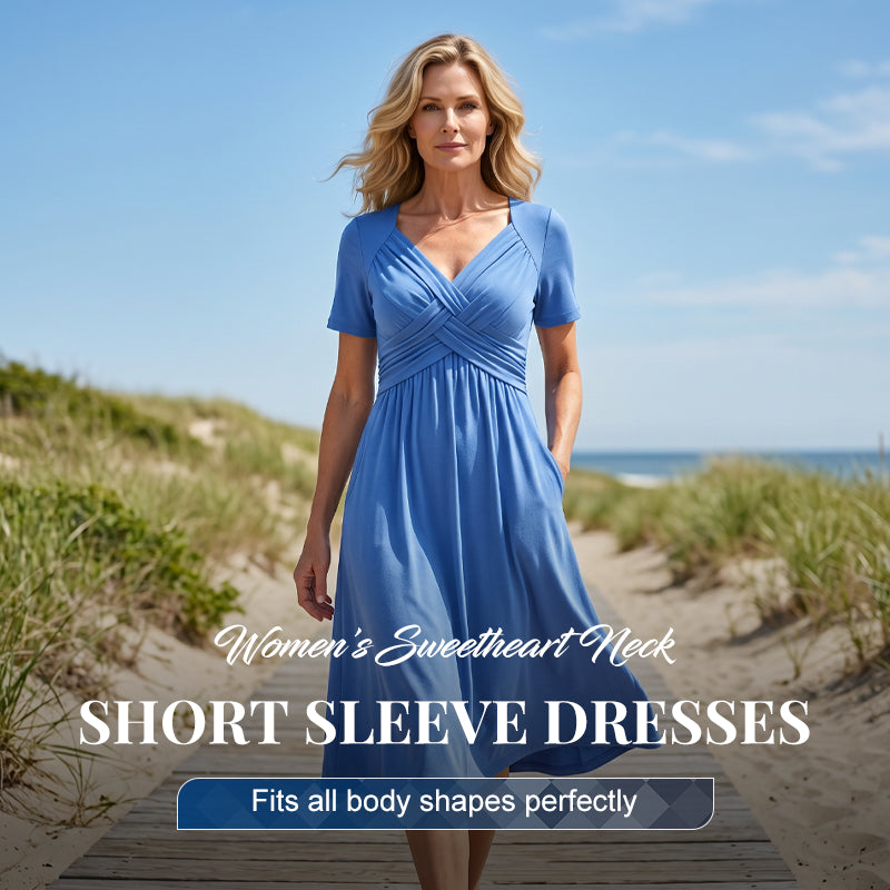 👗💙 55% OFF TODAY! ✨ Women’s V-Neck Short Sleeve Long Dress 🌸 Elegant Flowing Fit, Comfortable Fabric & Effortless Everyday Style