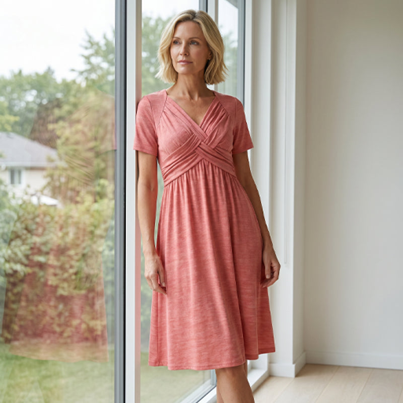 👗💙 55% OFF TODAY! ✨ Women’s V-Neck Short Sleeve Long Dress 🌸 Elegant Flowing Fit, Comfortable Fabric & Effortless Everyday Style