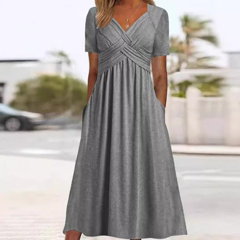 👗💙 55% OFF TODAY! ✨ Women’s V-Neck Short Sleeve Long Dress 🌸 Elegant Flowing Fit, Comfortable Fabric & Effortless Everyday Style