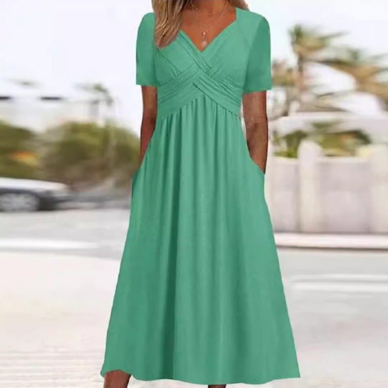 👗💙 55% OFF TODAY! ✨ Women’s V-Neck Short Sleeve Long Dress 🌸 Elegant Flowing Fit, Comfortable Fabric & Effortless Everyday Style