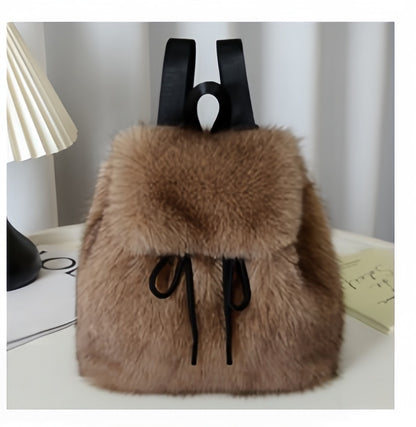 2026 Women’s Faux Fox Fur Backpack – Soft Plush Drawstring Flap Backpack with Magnetic Closure, Large Capacity Casual Daypack for College & Travel