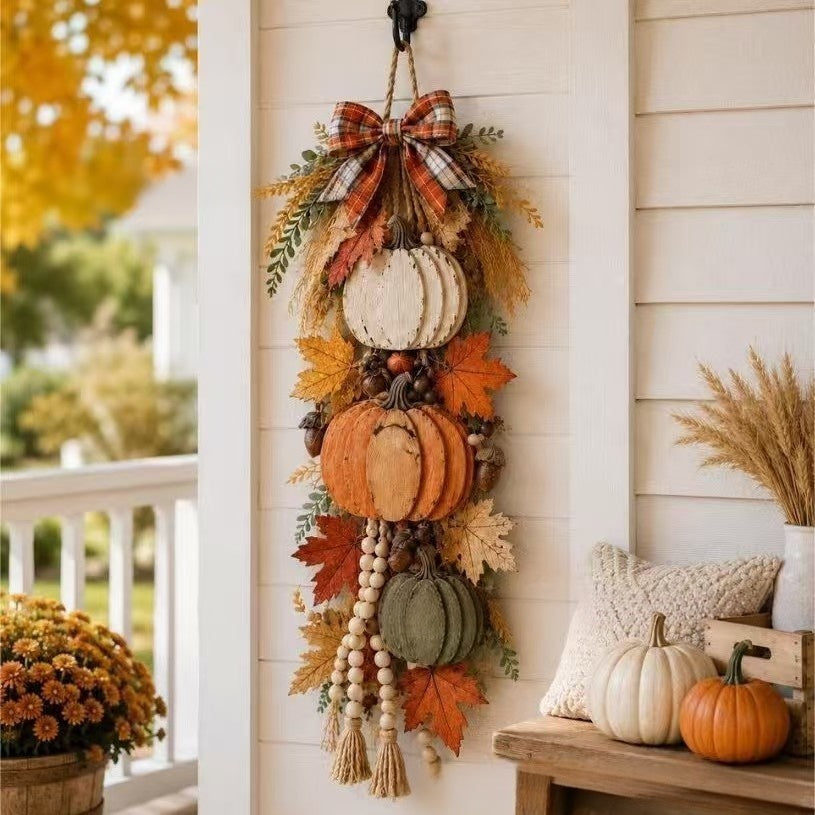 🏡🎃Lighted Stacked Pumpkin Fall Door Decor with 3 Seasonal Plaques