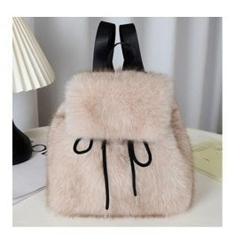 2026 Women’s Faux Fox Fur Backpack – Soft Plush Drawstring Flap Backpack with Magnetic Closure, Large Capacity Casual Daypack for College & Travel