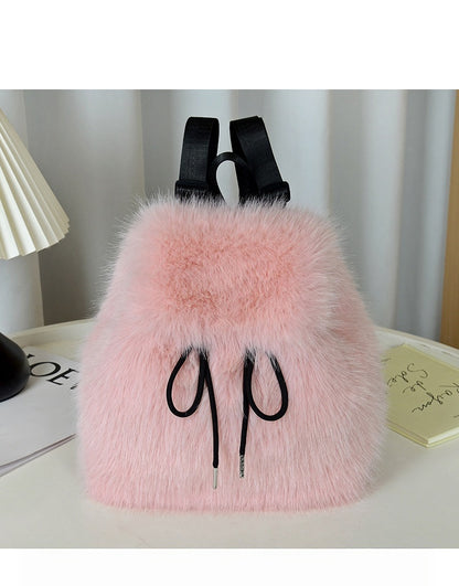 2026 Women’s Faux Fox Fur Backpack – Soft Plush Drawstring Flap Backpack with Magnetic Closure, Large Capacity Casual Daypack for College & Travel
