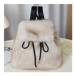 2026 Women’s Faux Fox Fur Backpack – Soft Plush Drawstring Flap Backpack with Magnetic Closure, Large Capacity Casual Daypack for College & Travel